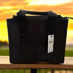 New DKNY Black Holly Medium Rectangle Tote With Long Strap And Logo Detail